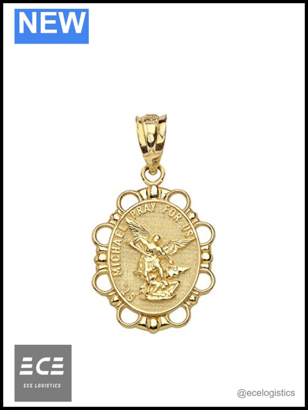 Solid 10k Yellow Gold St. Michael Pray For Us Oval Charm Pendant